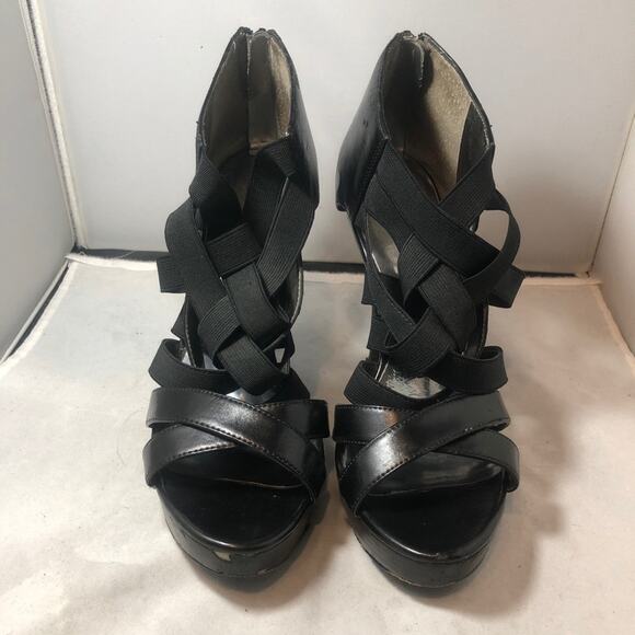 Carlos by Carlos Santana Black Leather Entice Bandage Caged Heels Size 9 - Picture 4 of 11